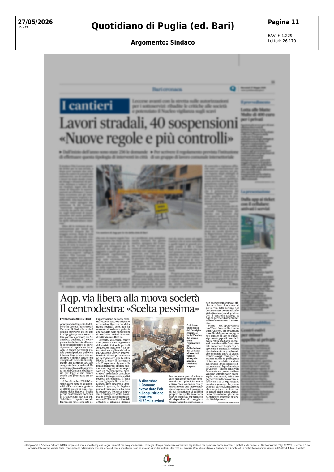 aqp via libera alla nuova società, centrodestra: scelta pessima immagine